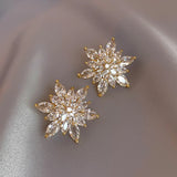 Korea Zircon 14K Plated Flower Earrings Party Wedding Accessory