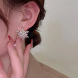 Korea Zircon 14K Plated Flower Earrings Party Wedding Accessory