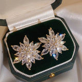 Korea Zircon 14K Plated Flower Earrings Party Wedding Accessory