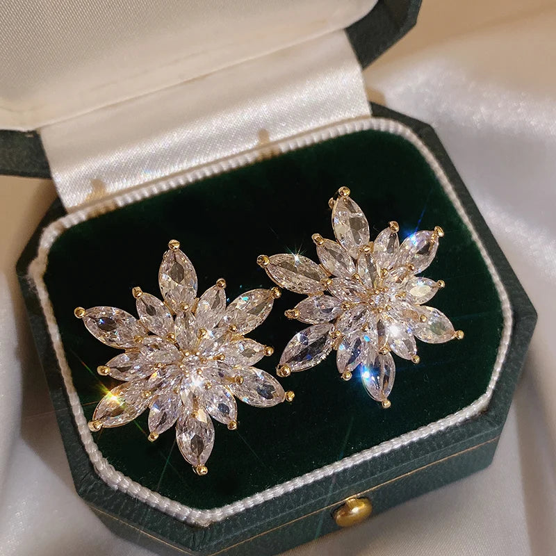 Korea Zircon Flower Earrings Wedding Party Jewelry
