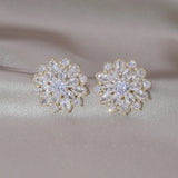Korean Zircon Flowers 14K Plated Earrings Women Wedding Party