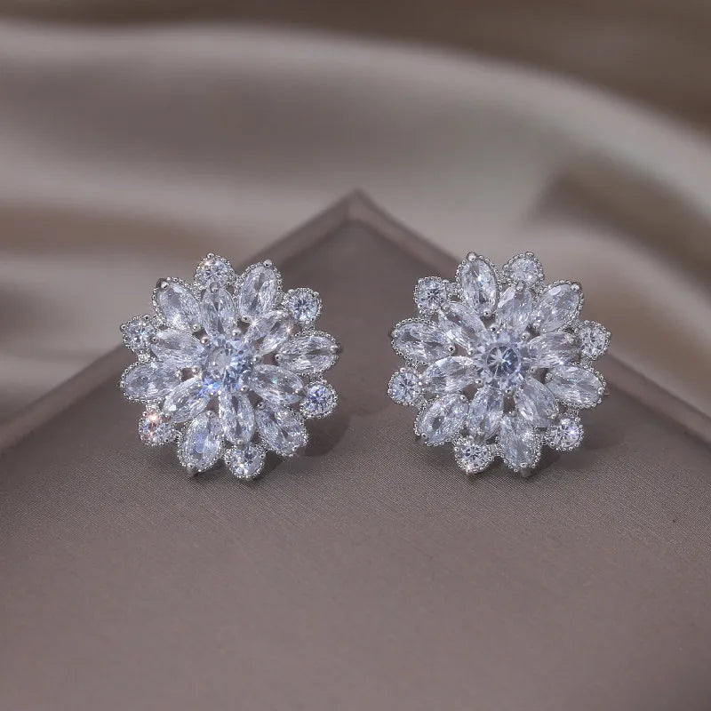 Korean Zircon Flowers 14K Plated Earrings Women Wedding Party