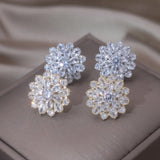 Korean Zircon Flowers 14K Plated Earrings Women Wedding Party