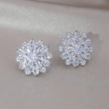 Korean Zircon Flowers 14K Plated Earrings Women Wedding Party
