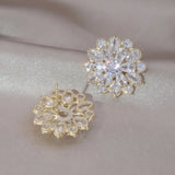 Korean Zircon Flowers 14K Plated Earrings Women Wedding Party