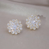 Korean Zircon Flowers 14K Plated Earrings Women Wedding Party