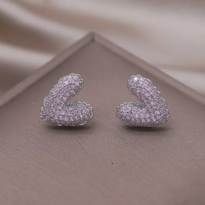 Korea Jewelry Sweet Love Pink Zircon Earrings Girl Women Party Accessories