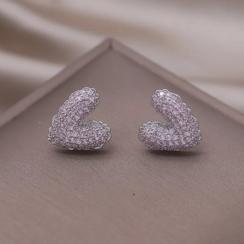 Korea Jewelry Sweet Love Pink Zircon Earrings Girl Women Party Accessories