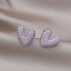 Korea Jewelry Sweet Love Pink Zircon Earrings Girl Women Party Accessories