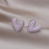 Korea Jewelry Sweet Love Pink Zircon Earrings Girl Women Party Accessories