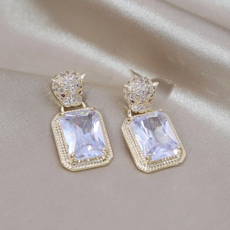 Korea Jewelry Zircon Leopard Crystal Earrings - Women's Work Accessories