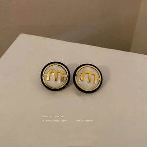 Elegant Korea Pearl Letter M Ear Studs for Ladies