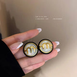 Elegant Korea Pearl Letter M Ear Studs for Ladies