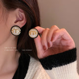Elegant Korea Pearl Letter M Ear Studs for Ladies