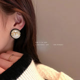 Elegant Korea Pearl Letter M Ear Studs for Ladies