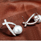 Korea Silver Cross Crystal Stud Earrings for Women