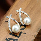 Korea Silver Cross Crystal Stud Earrings for Women