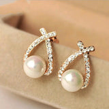 Korea Silver Cross Crystal Stud Earrings for Women
