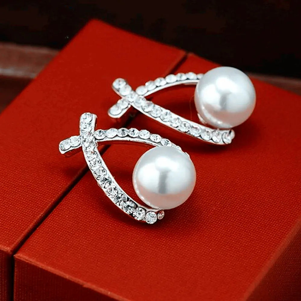Korea Silver Cross Crystal Stud Earrings for Women