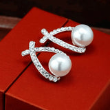 Korea Silver Cross Crystal Stud Earrings for Women