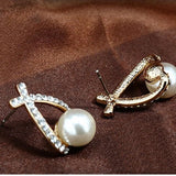 Korea Silver Cross Crystal Stud Earrings for Women