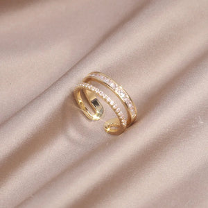 Korea Jewelry 14K Double Zircon Ring Women's Adjustable Accessory