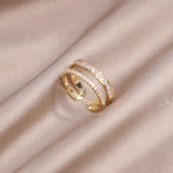 Korea Jewelry 14K Double Zircon Ring Women's Adjustable Accessory