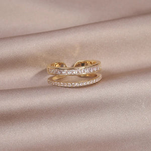 Korea Jewelry 14K Double Zircon Ring Women's Adjustable Accessory