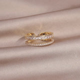 Korea Jewelry 14K Double Zircon Ring Women's Adjustable Accessory