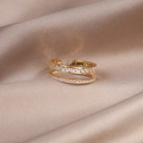Korea Jewelry 14K Double Zircon Ring Women's Adjustable Accessory