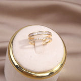 Korea Jewelry 14K Double Zircon Ring Women's Adjustable Accessory