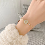Korea Jewelry 14K Shell Camellia Bracelet Adjustable Women Gift Earrings