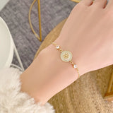 Korea Jewelry 14K Shell Camellia Bracelet Adjustable Women Gift Earrings