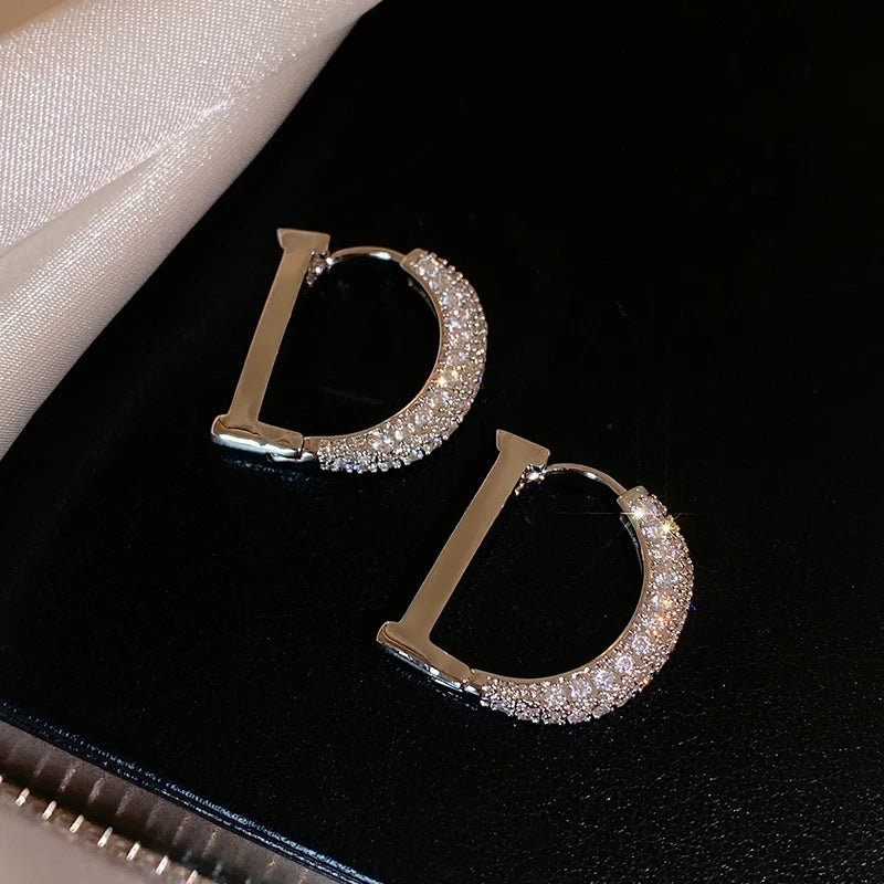 Korea Jewelry Zircon 14K Plated D Earrings Women's Accessories