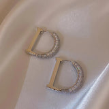 Korea Jewelry Zircon 14K Plated D Earrings Women's Accessories
