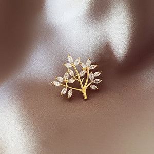 Korea Jewelry Zircon Leaf Tree Brooch Women Wedding Party Brooch