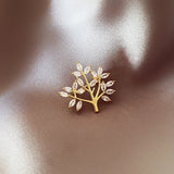 Korea Jewelry Zircon Leaf Tree Brooch Women Wedding Party Brooch