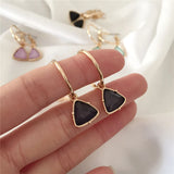 Korea Women Cat's Eye Stone Pendant Earrings