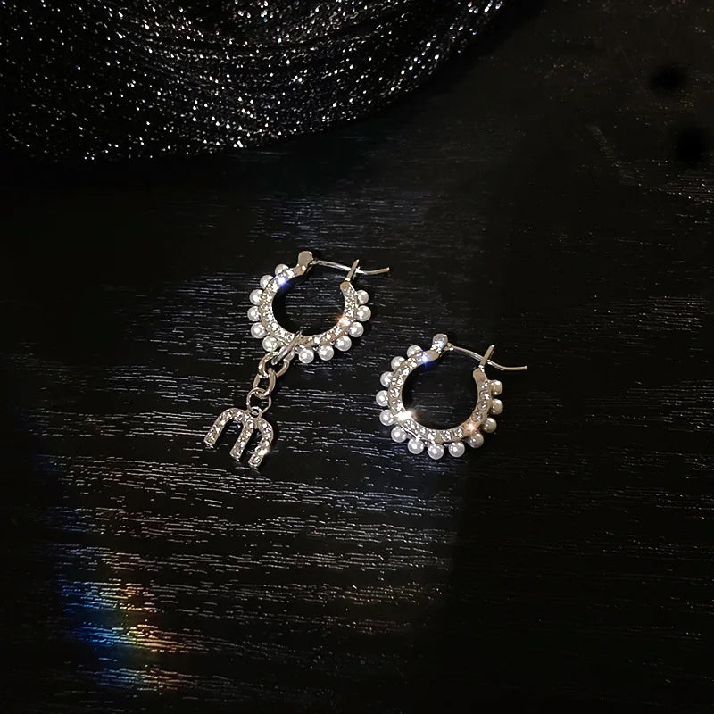 Korea 14K Real Pearl Letter M Bstud Earrings ZC Earrings