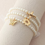 Korea Pearl Hand Chain Bracelet Set with Pendants and Ribbons