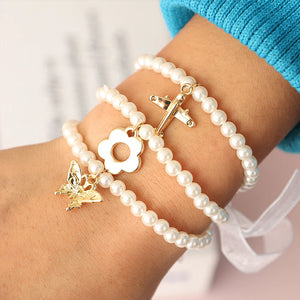 Korea Pearl Hand Chain Bracelet Set with Pendants and Ribbons