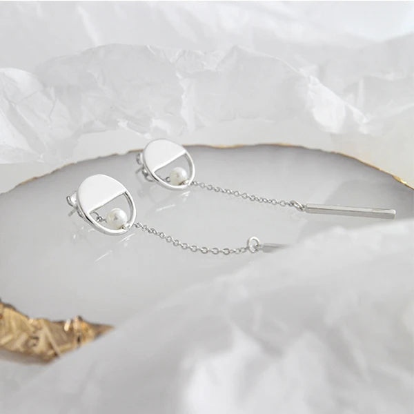 925 Silver Tassel Geometric Stud Earring for Women