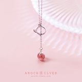 925 Silver Pink Strawberry Quartz Cat Pendant Necklace for Women