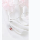 925 Silver Pink Strawberry Quartz Cat Pendant Necklace for Women