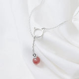 925 Silver Pink Strawberry Quartz Cat Pendant Necklace for Women