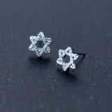 Korean 925 Silver Hexagram Stud Earring with Diamond for Women
