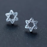 Korean 925 Silver Hexagram Stud Earring with Diamond for Women