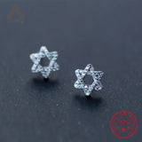 Korean 925 Silver Hexagram Stud Earring with Diamond for Women