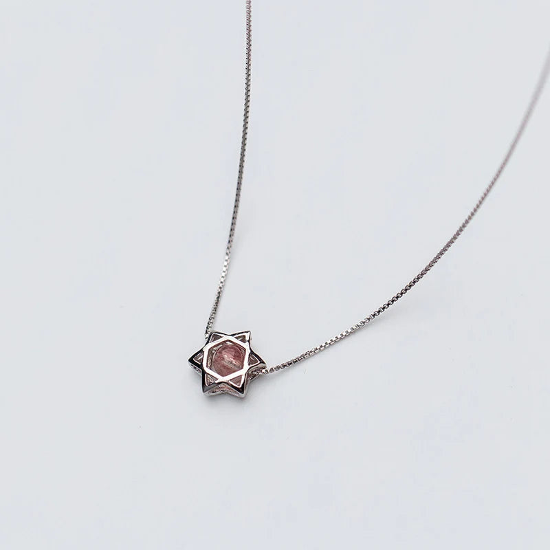 925 Silver Hexagram Strawberry Quartz Pendant Necklace