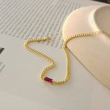 925 Sterling Silver Women Red Zircon Chain Bracelet Bangle